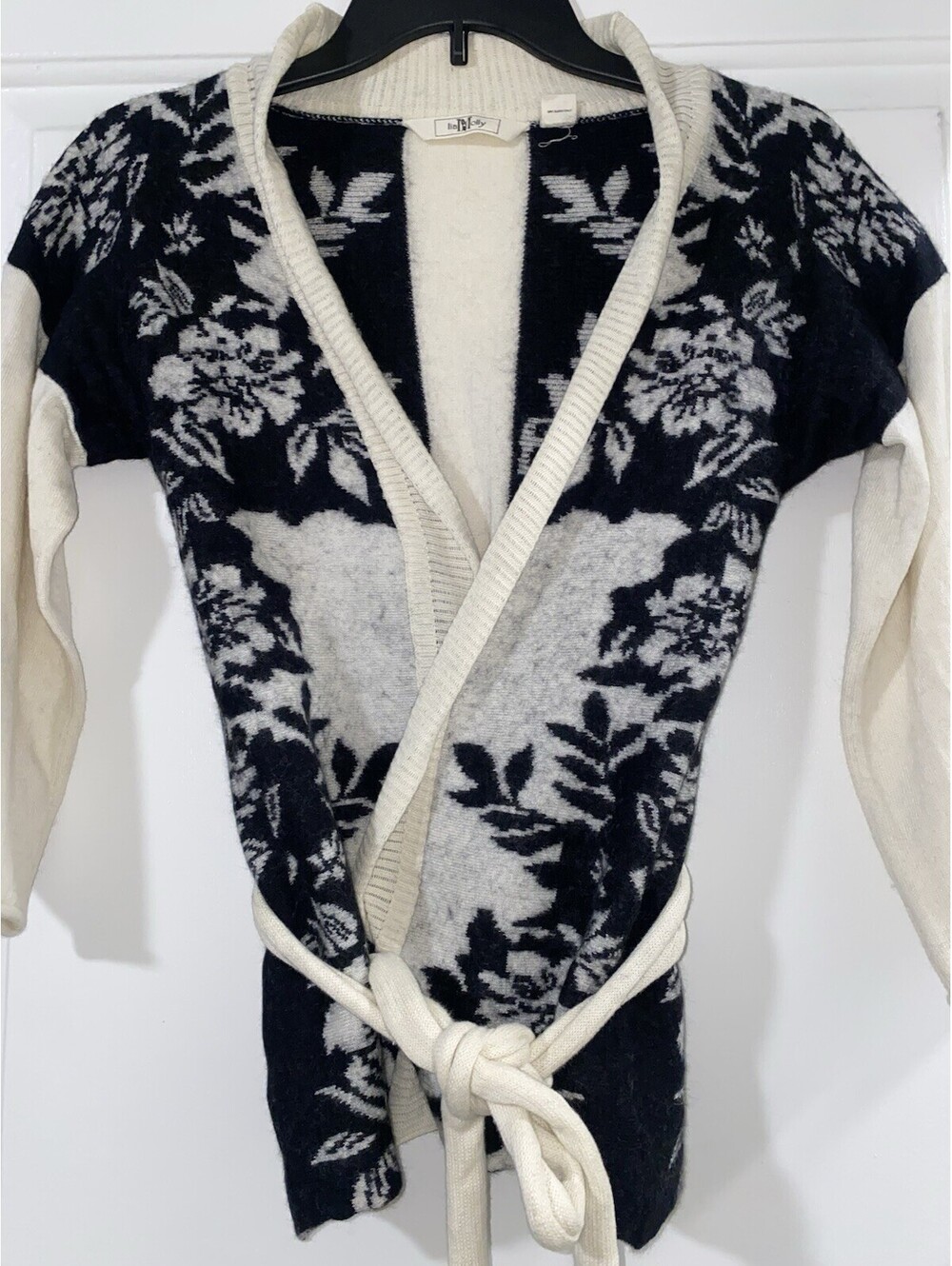 LiaMolly Anthropologie Wool Black and Cream Intarsia Kimono Sweater vintage XS - Picture 2 of 8